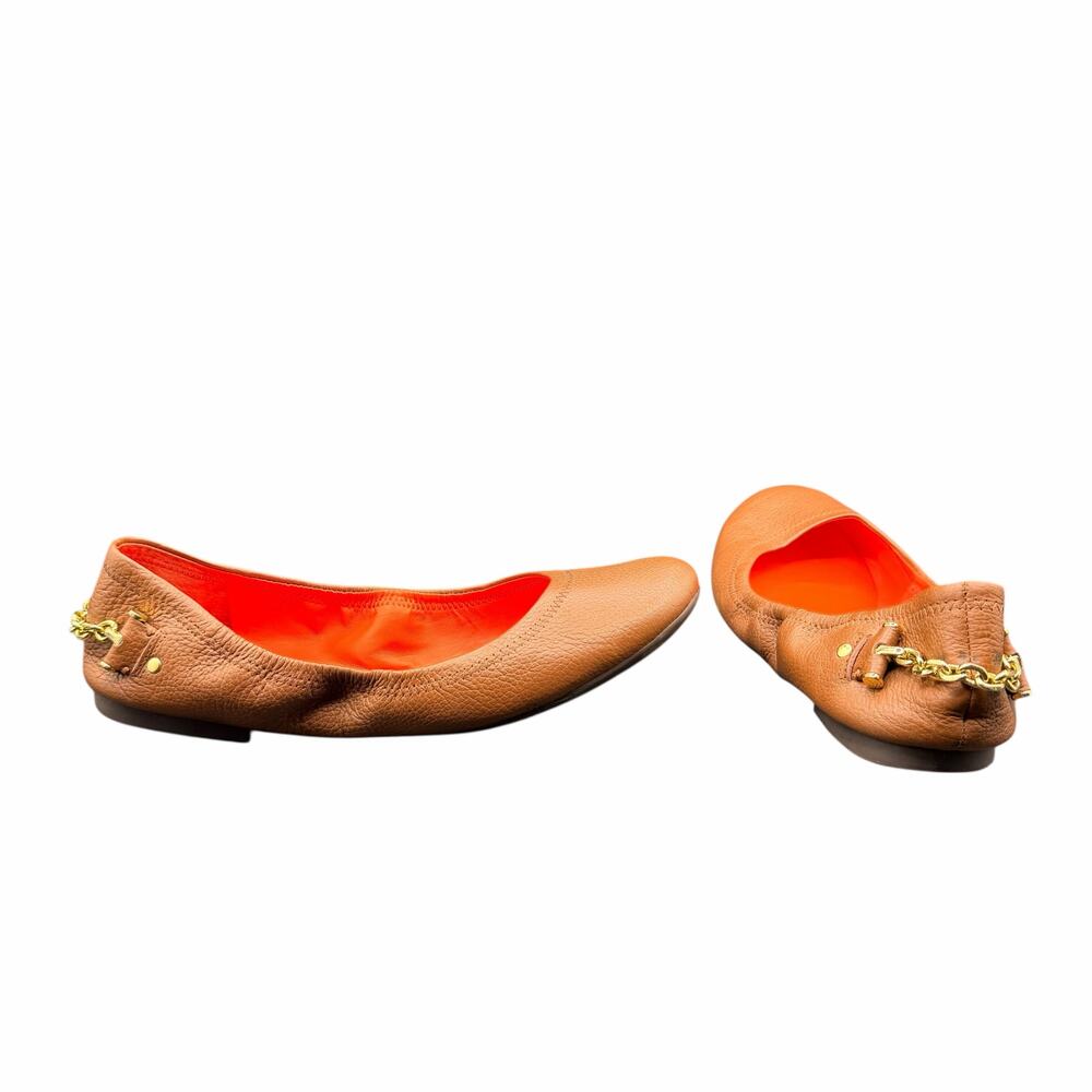 Lauren Ralph Lauren BARB Leather Chain Ballet Flats Tan Gold Hardware 9.5B